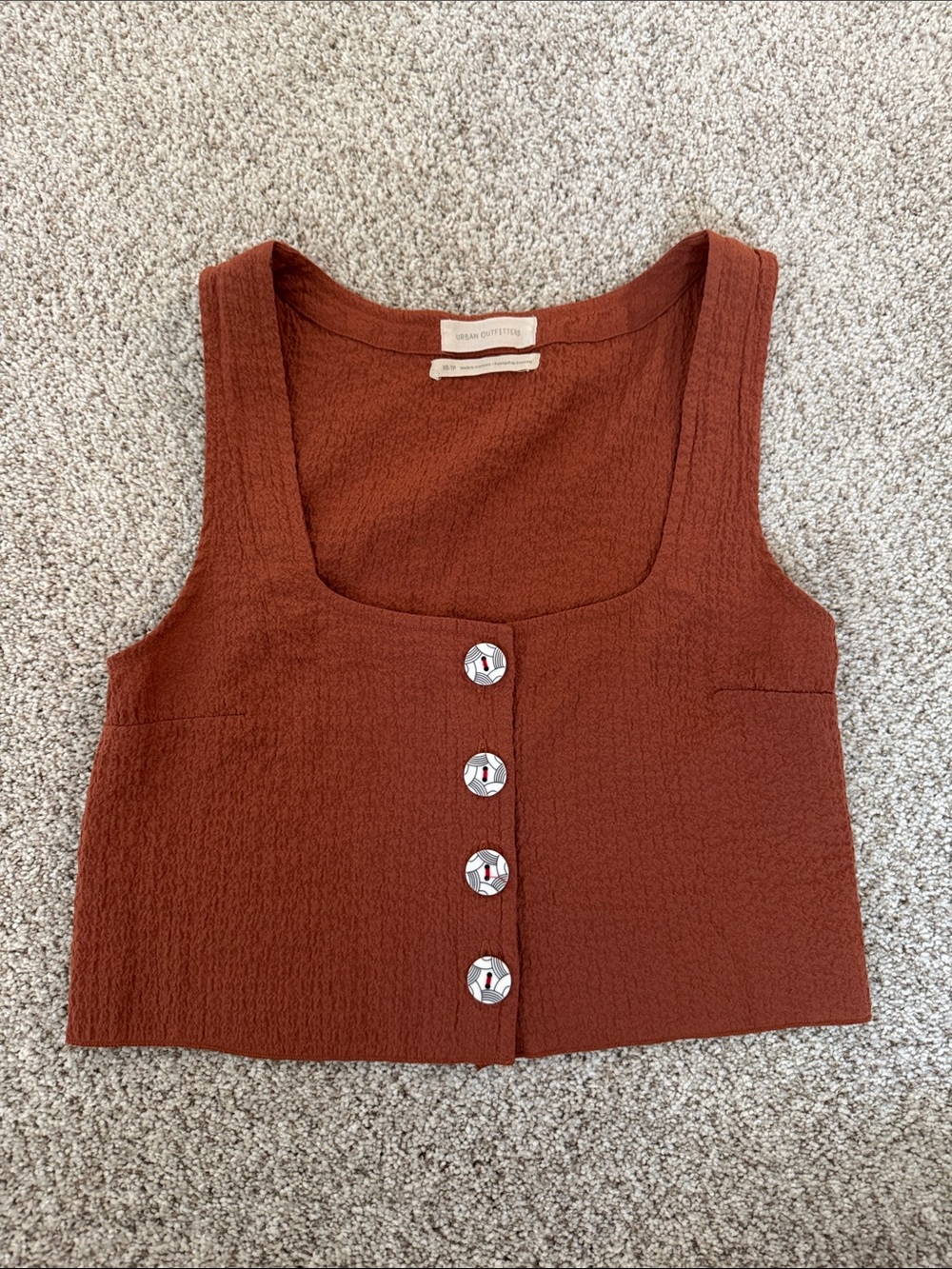 Urban Outfitters Rust Textured Button-Front Cropped Tank